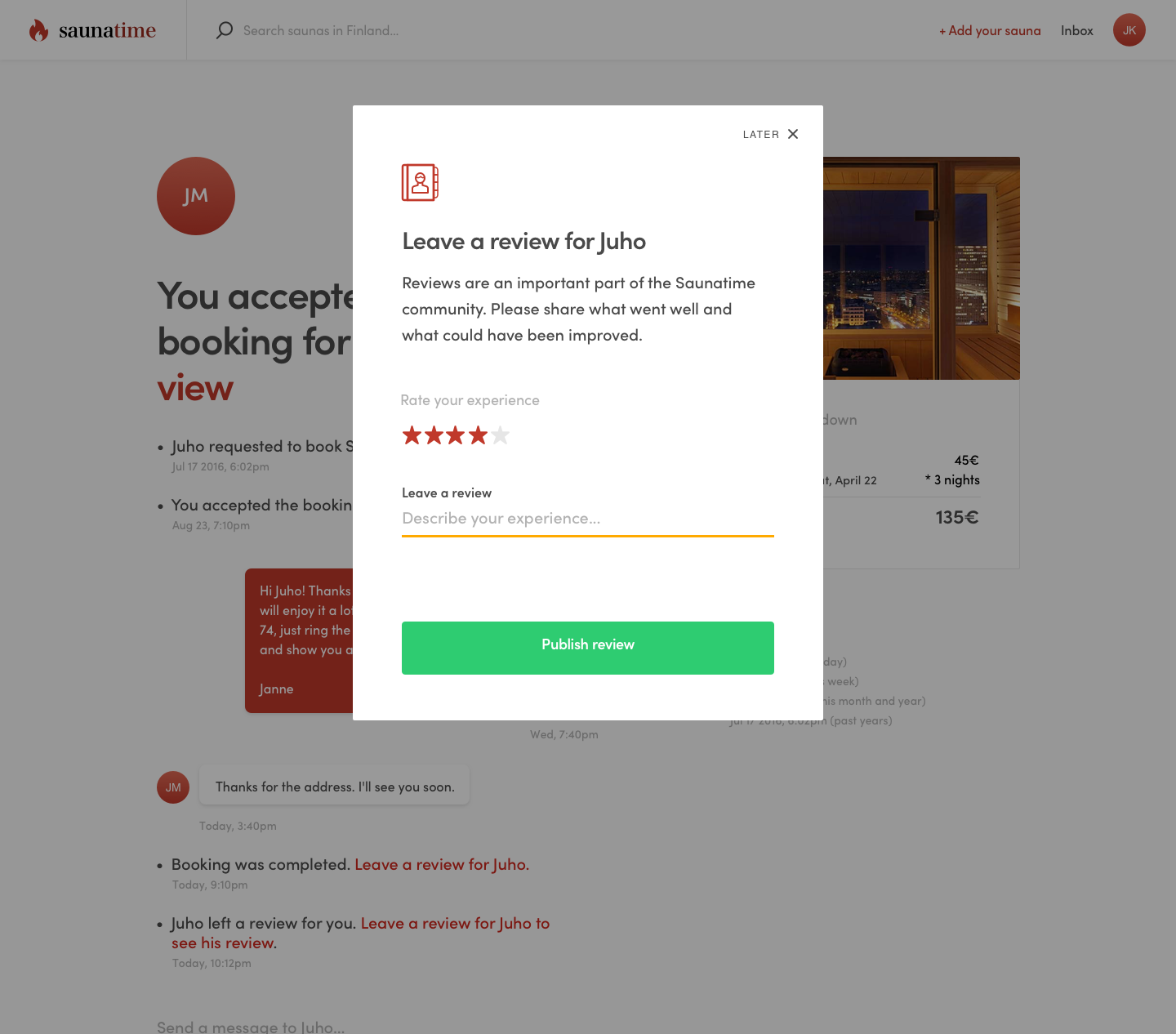 Transaction page - leave a review, provider’s view